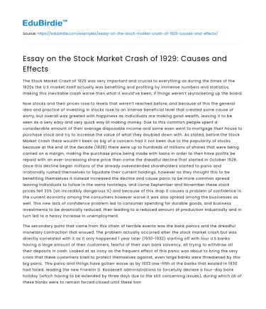 The 1929 Stock Market Collapse