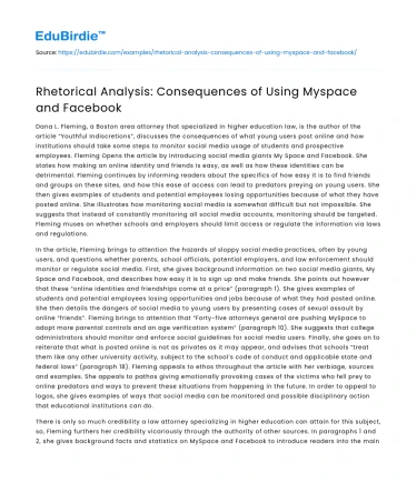 Rhetorical Analysis: Consequences of Using Myspace and Facebook