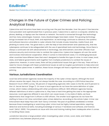 Changes in the Future of Cyber Crimes and Policing: Analytical Essay