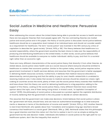 Social Justice in Medicine and Healthcare: Persuasive Essay