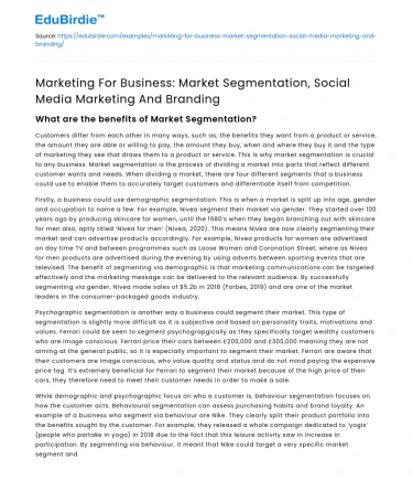 Marketing: Segmentation, Social Media, Branding
