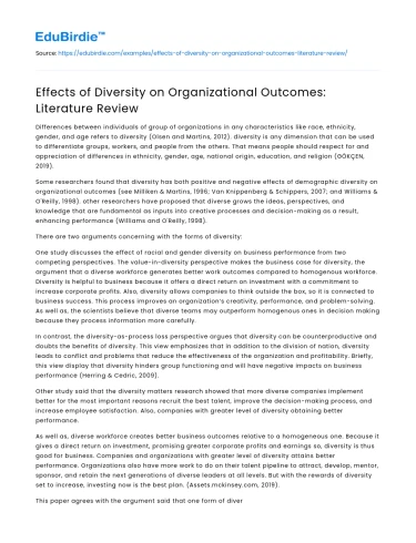 Effects of Diversity on Organizational Outcomes: Literature Review