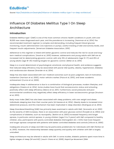 Influence Of Diabetes Mellitus Type 1 On Sleep Architecture