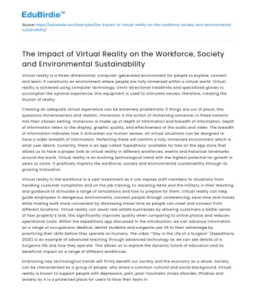 Virtual Reality’s Impact on Workforce, Society, Sustainability