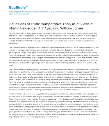 Truth: Comparing Heidegger, Ayer, & James