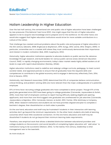 Holism Leadership In Higher Education