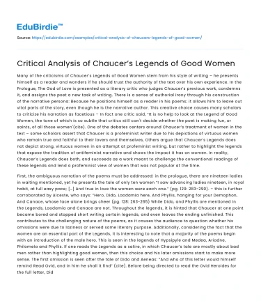 Critical Analysis of Chaucer’s Legends of Good Women