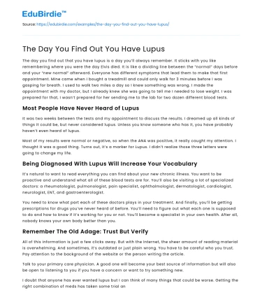 The Day You Find Out You Have Lupus