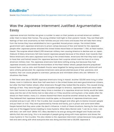 Was the Japanese Internment Justified: Argumentative Essay
