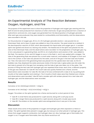 Experimental Analysis of Oxygen, Hydrogen, and Fire Reaction