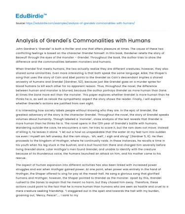 Analysis of Grendel’s Commonalities with Humans