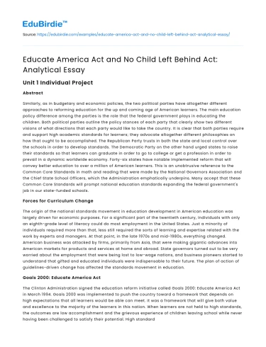 Educate America Act and No Child Left Behind Act: Analytical Essay