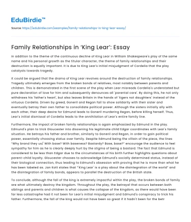Family Relationships in ‘King Lear’: Essay