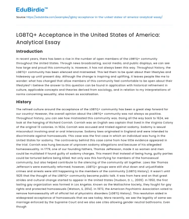 LGBTQ+ Acceptance in the United States of America: Analytical Essay