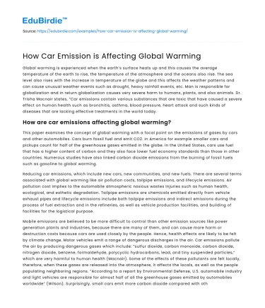 How Car Emission is Affecting Global Warming