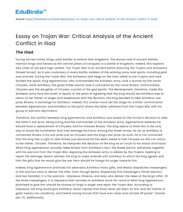 Trojan War: Critical Analysis of the Ancient Conflict in Iliad