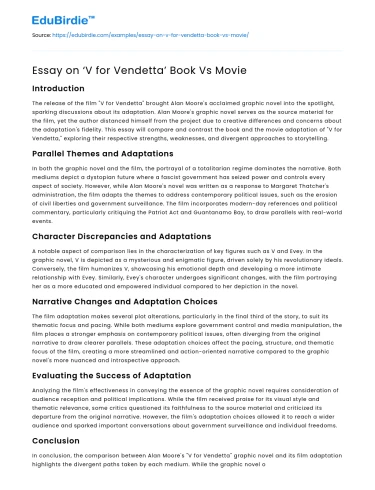 Essay on ‘V for Vendetta’ Book Vs Movie