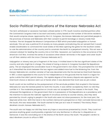 Socio-Political Implications of the Kansas-Nebraska Act