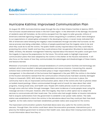 Hurricane Katrina: Improvised Communication Plan