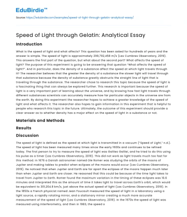Speed of Light through Gelatin: Analytical Essay