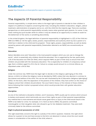 The Aspects Of Parental Responsibility