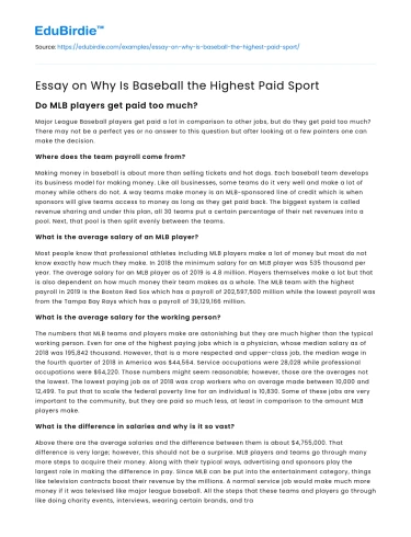 Essay on Why Is Baseball the Highest Paid Sport