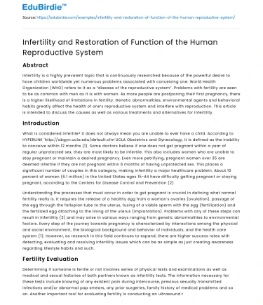 Infertility and Restoration of Function of the Human Reproductive System