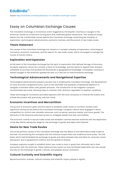 Essay on Columbian Exchange Causes