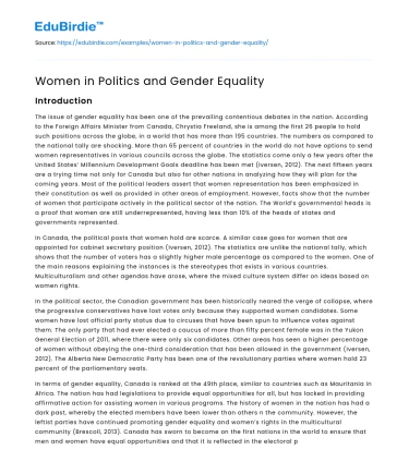 Women in Politics and Gender Equality