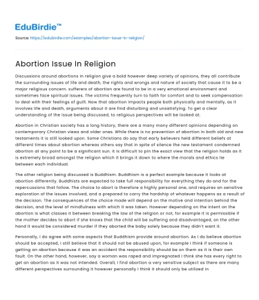 Abortion Issue In Religion