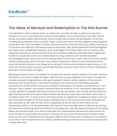The Ideas of Betrayal and Redemption In The Kite Runner