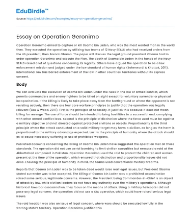 Essay on Operation Geronimo