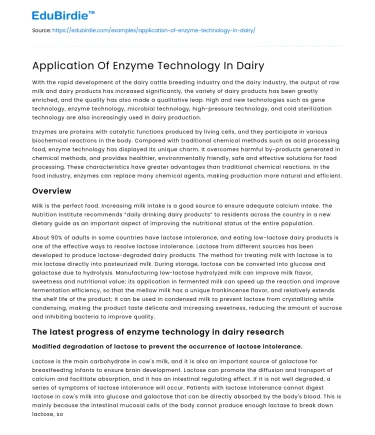 Application Of Enzyme Technology In Dairy