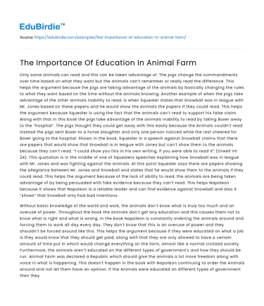 The Importance Of Education In Animal Farm