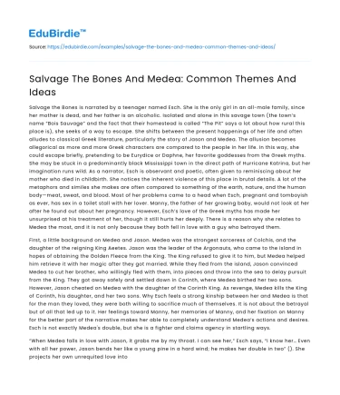 Salvage The Bones And Medea: Common Themes And Ideas