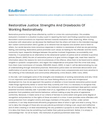 Restorative Justice: Strengths And Drawbacks Of Working Restoratively