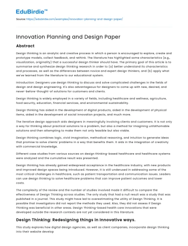 Innovation Planning and Design Paper