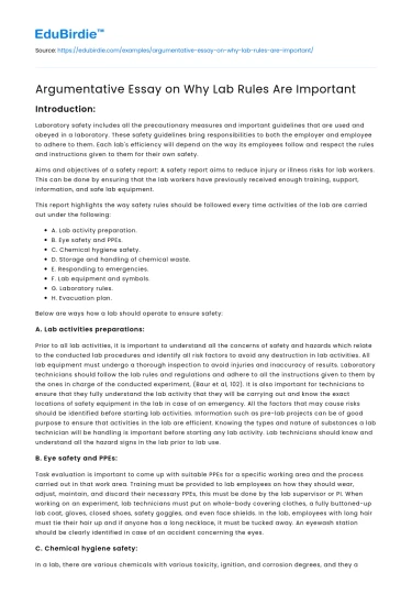 Argumentative Essay on Why Lab Rules Are Important