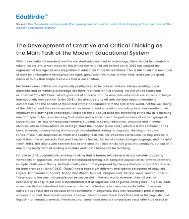 Fostering Creative & Critical Thinking in Education