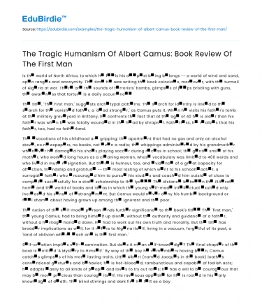 The Tragic Humanism Of Albert Camus: Book Review Of The First Man