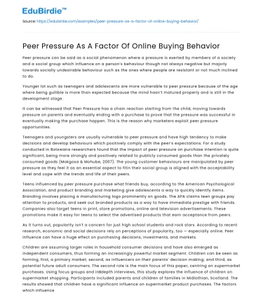 Peer Pressure As A Factor Of Online Buying Behavior