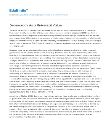 Democracy As a Universal Value