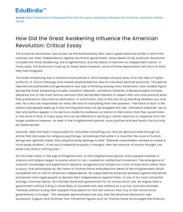 Impact of Great Awakening on American Revolution