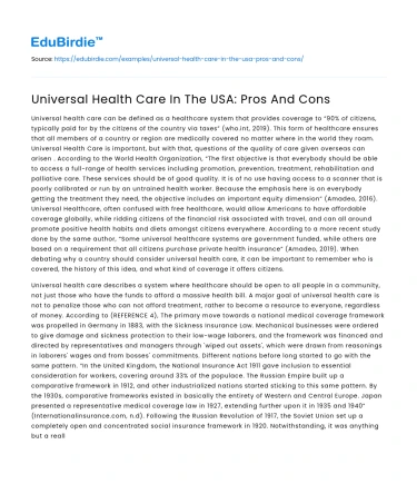 Universal Health Care In The USA: Pros And Cons