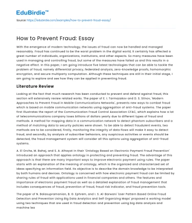 How to Prevent Fraud: Essay