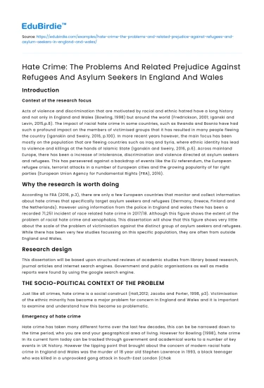 Prejudice Against Refugees & Asylum Seekers in England & Wales