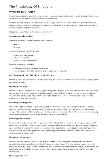 The Physiology Of Emotions