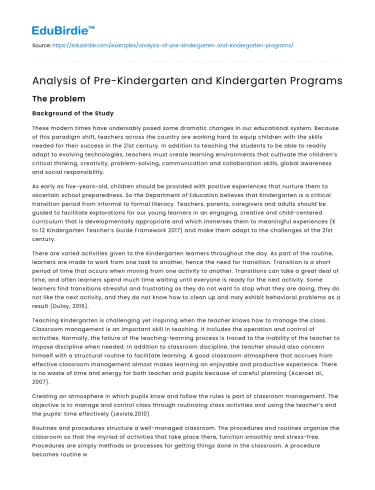Analysis of Pre-Kindergarten and Kindergarten Programs