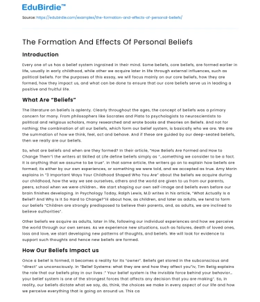 The Formation And Effects Of Personal Beliefs