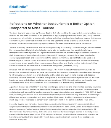 Ecotourism vs Mass Tourism: A Comparative Study